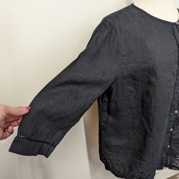 J.jill Black Linen Eyelet Trim  Button Down Top L NWOT Langenlook loose fit - Picture 8 of 12